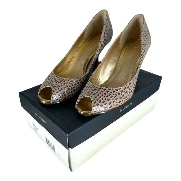 Tacones Liz Claiborne para mujer 8,5 Durban de cuero marrón punta abierta Y2K de colección oficina Foto 2 de 4