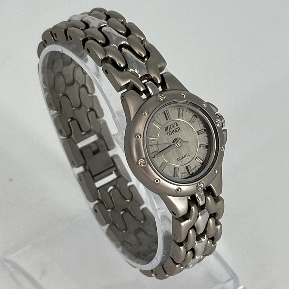 Reloj para mujer Bijoux Terner 22 mm delgado tono plateado esfera gris ¡NUEVA BATERÍA FUNCIONA! Foto 3 de 4