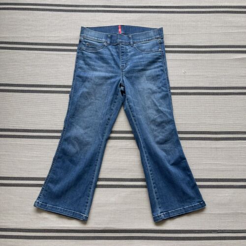 Spanx Flare Pull On Jeans Women’s Petite Size L Vintage Indigo Denim Stretchy - Afbeelding 1 van 6