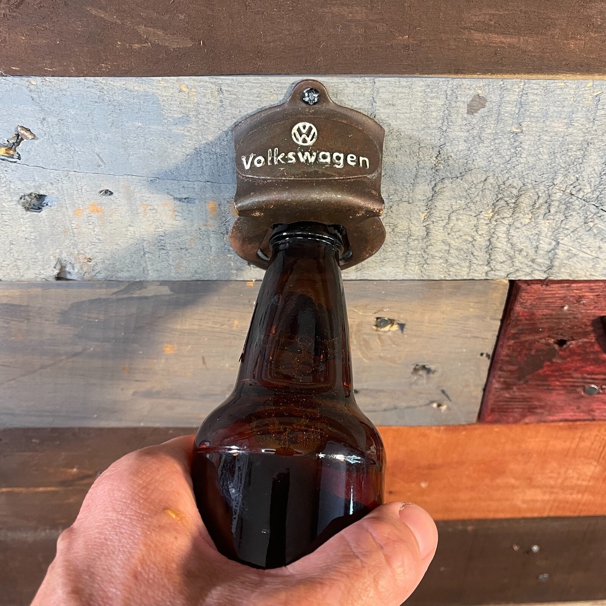 VW Vintage Wall Mounted Beer Bottle Opener With Antique Distressed