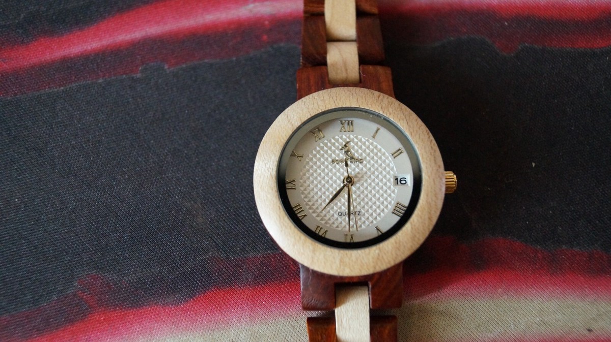 BoBoBird wooden watch quartz movement dark light mahogany colour