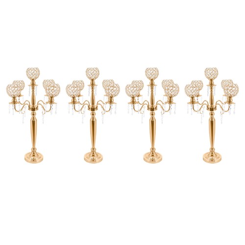 4 Pcs 5 Arm Crystal Candelabra Centerpieces Gold Candle Holder Freestanding - Picture 5 of 23