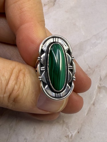 Vtg Native American Navajo Sterling Silver 925 Malachite Ring By L. Yazzie 8.5 - Picture 9 of 9