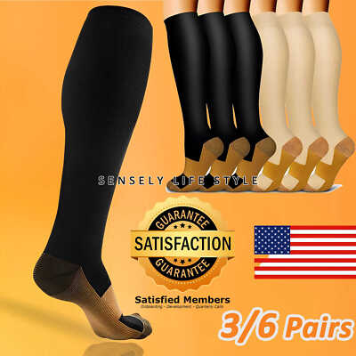 3/6 Pair Medias De Compresion Para Mujer 15-20 mmHg Hombre Para Varices S-XXL US