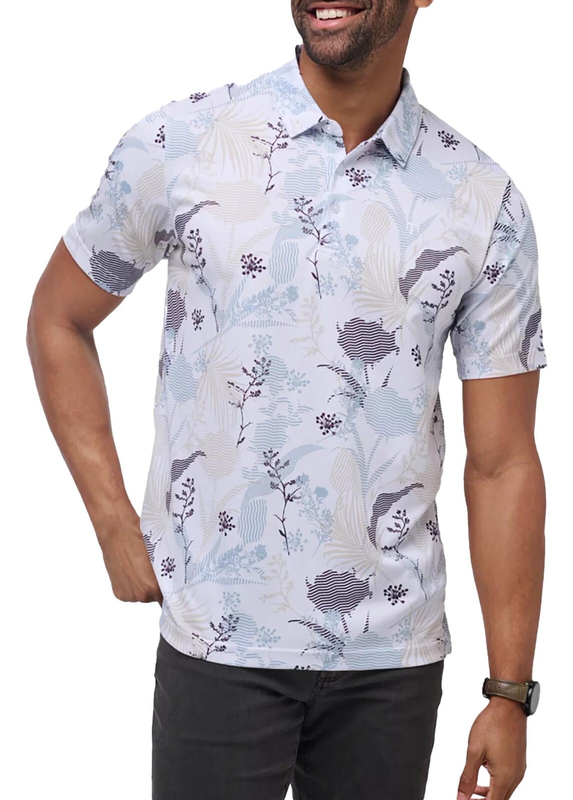 Мужское поло для гольфа TravisMathew Tropical Fusion Golf Polo (белое)