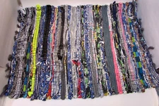 Vintage 1940's 18x30 Inch Handcrafted Braided Woven Rectangle Scatter Throw Rug