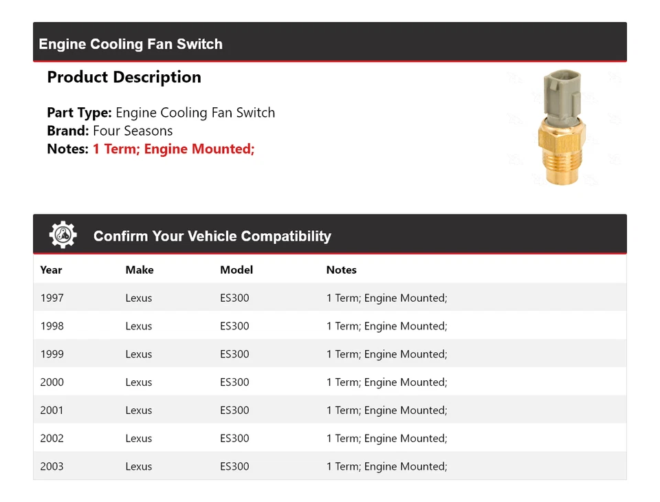 Interruptor ventilador refrigeración motor Lexus ES300 1997-2003 4 estaciones 1998 1999 2000 Foto 2 de 4