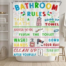 Kids Shower Curtain Bathroom Rules Shower Curtain for Teen Boy Girl, Funny Ba...