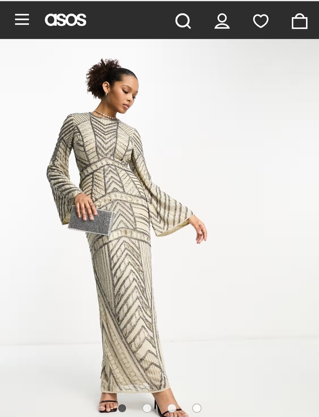 ASOS Modest Long Sleeve embellished Maxi dress in Color Stone