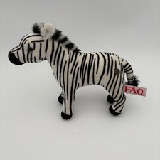 FAO Schwarz Plush Zebra Stuffed Animal Toy Black White Stripes Soft Kids