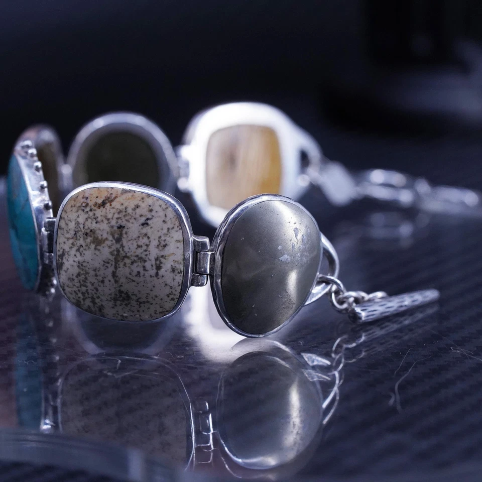 Pulsera de plata de ley 925 Silpada de 7,25”, piedras preciosas B1934 turquesa jaspe Foto 4 de 4