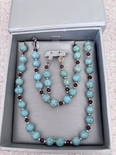 Pretty turquoise bead and crystal necklace with matching earrings and bracelet