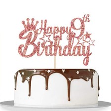 Rose Gold Glitter Happy 9th Birthday Cake Topper for Kids 9th Birthday Annive...