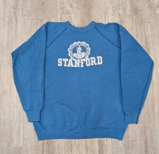 Vintage 80s Stanford Raglan Crewneck Sweatshirt XL Gusset Armpit Blue USA
