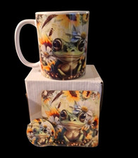 Hand Designed Frog & Floral Novelty Ceramic Mug & Coaster, Keyring Set, Boxed