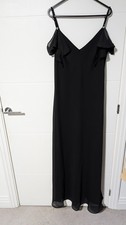 Chelsea Nites Womens Black Chiffon Sequin Cold Shoulder Evening Maxi Dress Gown