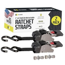 Bolt-on Auto Retractable Ratchet Straps - 2 Pack 1 Inch x 6 Ft - 600 lbs