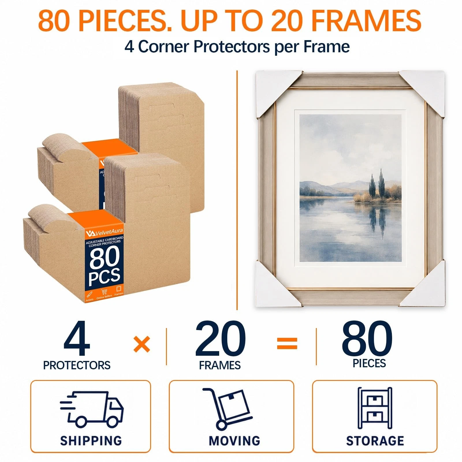 VelvetAura 80 Pack Adjustable Cardboard Corner Protectors for Shipping, Fits ... - product detail image 3