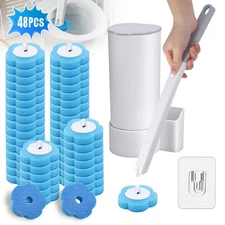 Disposable Replacement Head Toilet Brush Set 3-Layer Cleaning Sponge & Non-Woven