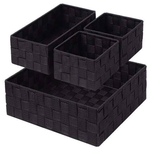 Woven Storage Baskets for Organizing, Small Black Baskets Cube Bin Container ...