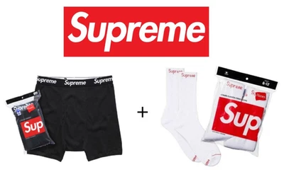 Supreme Hanes Boxer Briefs SIZE M + Supreme Hanes Crew Socks- NEW - AUTHENTIC ✅ - Imagen 1 de 3