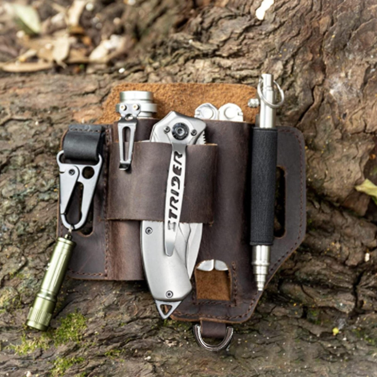 Men Multitool Leather Sheath EDC Pocket Organizer Storage Belt