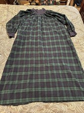Vermont Country Store Cotton Flannel Mock-Neck Popover Nightgown Green Plaid XL