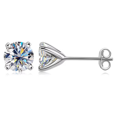 925 Sterling Silver Gold Plated 4 Claw Studs Moissanite Earrings D Color VVS