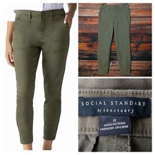 Social Standard Sanctuary Pants 8 Logan Utility Olive Green Crop Zipped Ankle