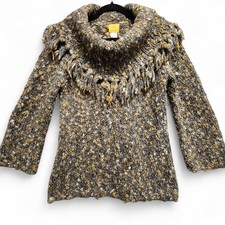 Ruby Rd Sweater Womens L Fits as Small Chunky Yarn Knit Fringe Boho Wool Blend