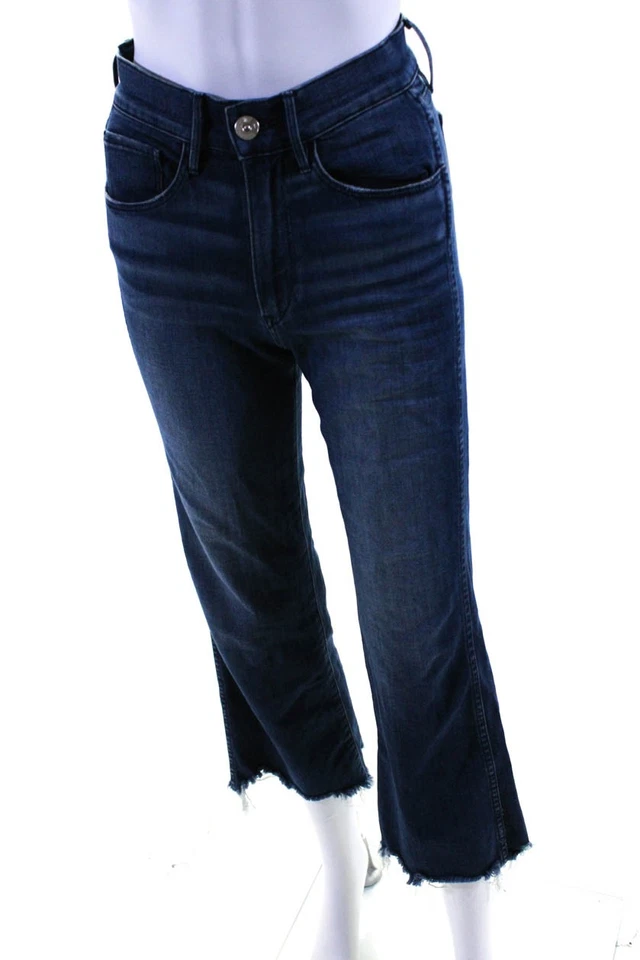 Pantalones de mezclilla cortos 3x1 NYC para mujer cintura alta desgastados tobillo pierna ancha azul talla 24 Foto 2 de 4