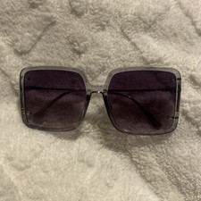 Women's Oversized Square Sunglasses Silver Metal Frame Purple Tinted Lenses