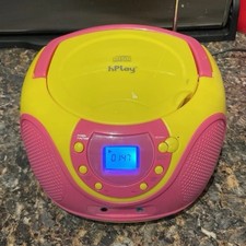 hPlay Portable CD Player Boombox AM FM Radio Pink Yellow Aux Excellent Cond