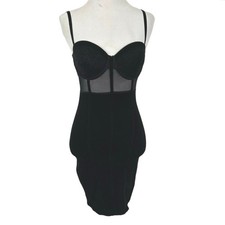 Guess Black Bodycon Dress Mesh Lace Bustier Strappy XS Corset Club Sexy