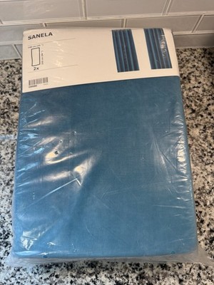 IKEA SANELA Dark Gray-Turquoise Velvet Curtains - 98 Inches Long