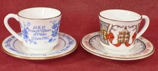 TWO ROYAL WORCESTER MINIATURE CUPS & SAUCERS ROYAL COMMEMORATIVE POPE VISIT 1982