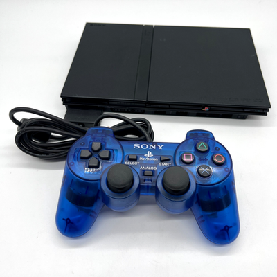 Sony PlayStation 2 Slim Console (Charcoal Black) W/ Ocean Blue DualShock 2, Cables & Memory Card - Tested
