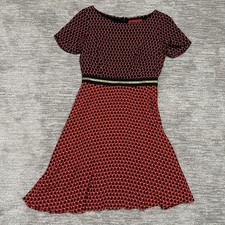 Maeve Anthropologie Dress Womens 6 Red Black Print Fit & Flare Short Sleeve