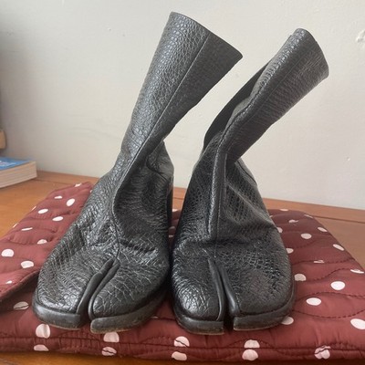 Maison Margiela Black Pebble Mid Heel Tabi Boots