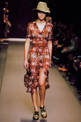 Miu Miu Fall 2004 Pixel Nude Silk Shirt Dress IT 40 Vintage Archive Runway Prada