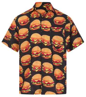 Burger Shirt Hawaiian Shirt Mens Top Button Loud Holiday Fancy Dress Funny