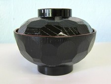 Traditional Japanese Black and Red Lacquer Sushi Rice Miso Soup Bowl and Lid