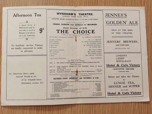 1919 Theatre Programme The Choice - Gerald Du Murier Viola Tree Mary Rorke - Picture 2 of 2