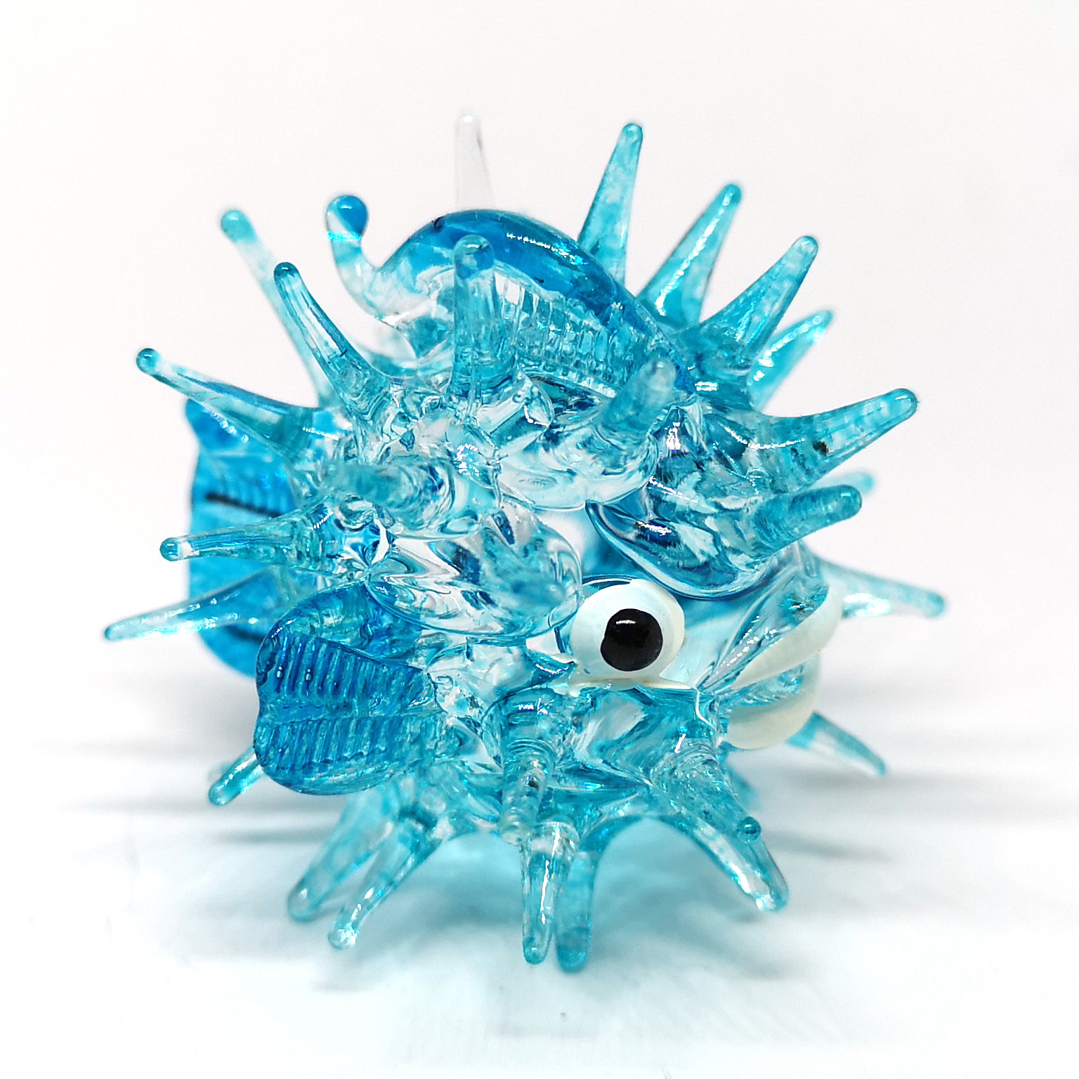 Blown Glass Figurines Blue Puffer Fish Tiny Aquarium Miniature Handmade