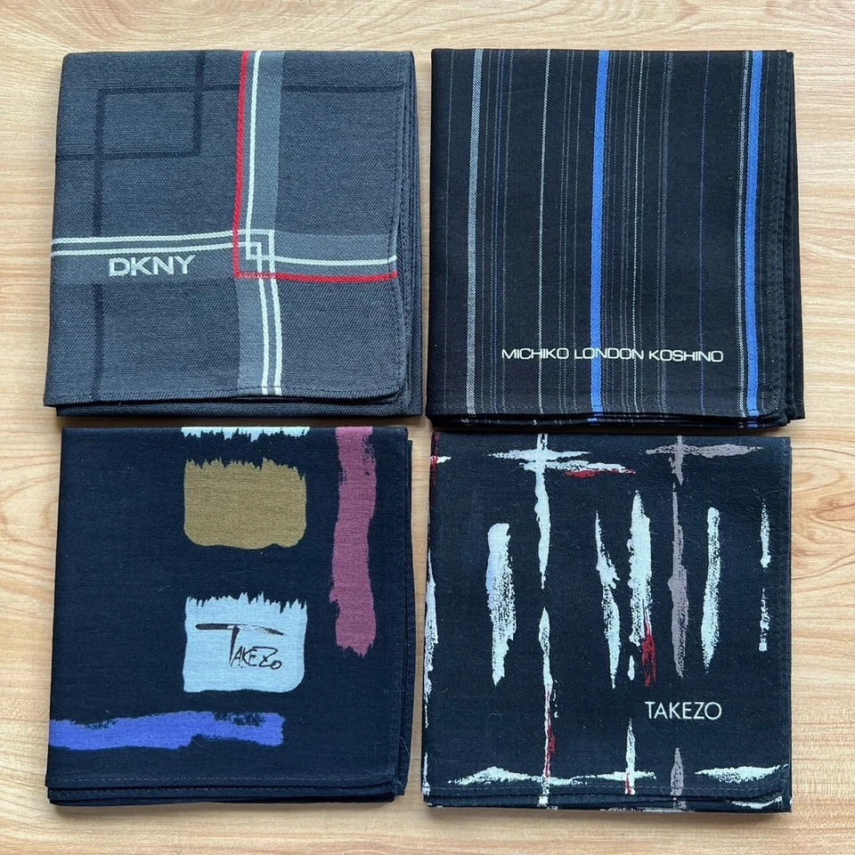 LOTE DE 4 LENÇOS MASCULINOS PRETO VINTAGE ARTE LISTRADA BOLSO QUADRADO ALGODÃO 17" - Imagem 2 de 4