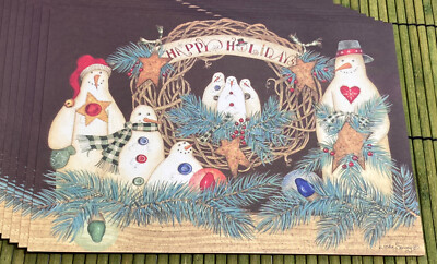 Happy Holidays Snow Family Folk Art Greeting Cards Set of 8 & Env Linda Spivey