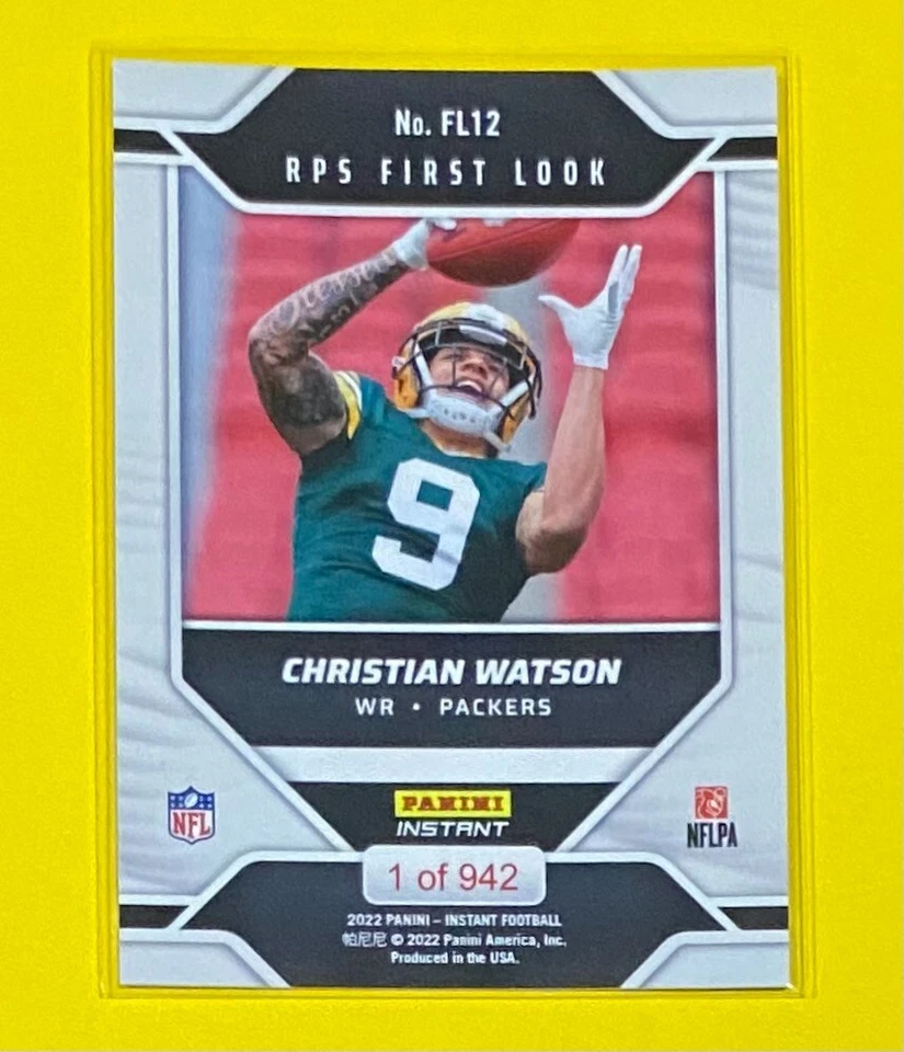 2022 Panini Instant Christian Watson RPS FIRST LOOK 1/942 SP Packers #FL12 RC - Image 2 of 2