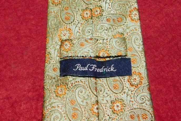 PAUL FREDRICK HECHO EN ITALIA VERDE/NARANJA SIETE PLIEGUES PAISLEY/CORBATA FLORAL - CORBATAS. Foto 3 de 4