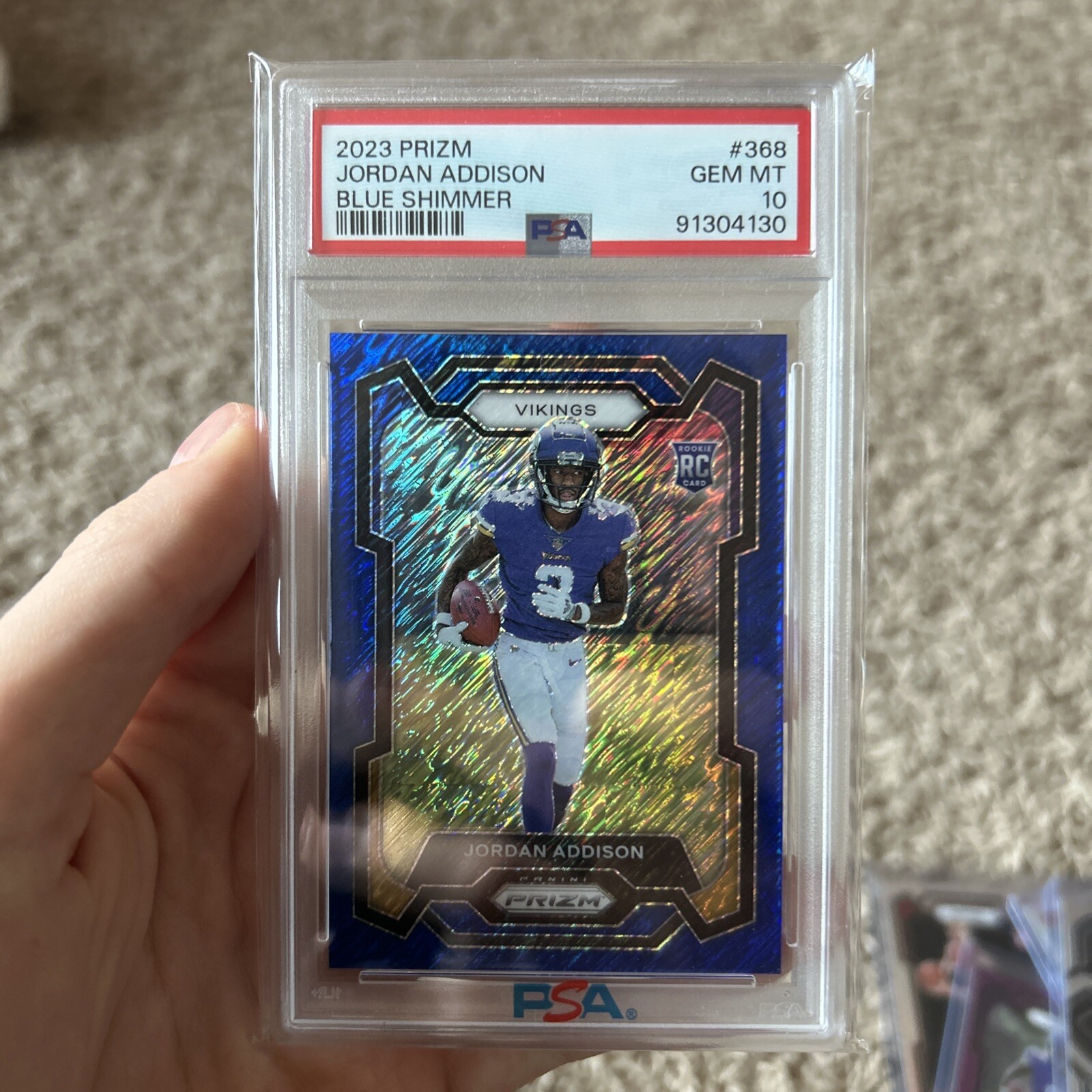 2023 PANINI PRIZM BLUE SHIMMER #368 JORDAN ADDISON 09/25 PSA 10