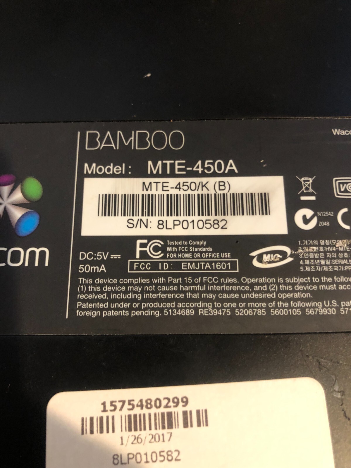 AS-IS Bamboo Graphics Tablet MTE-450A